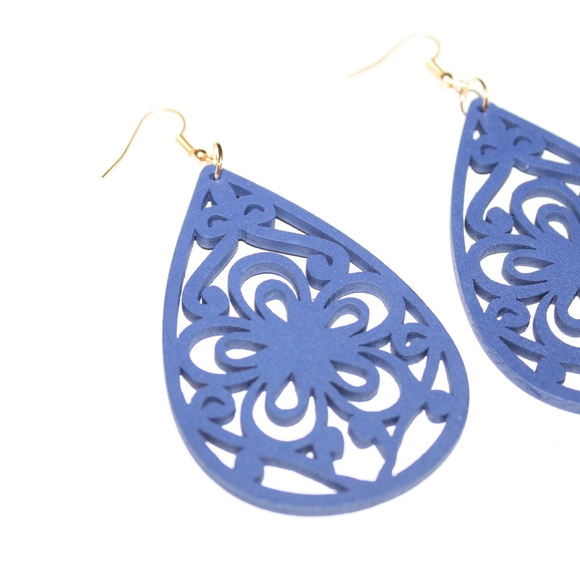 *2 for $15* Cobalt Blue Light Wood Drop Earrings - Picture 4 of 5